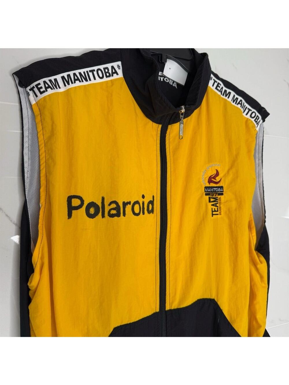 Vintage Polaroid ski Team Manitoba Windbreaker Vest XL Multicolor Unisex Canada